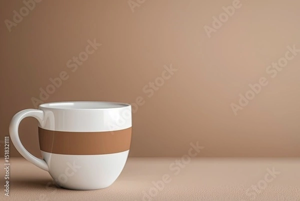 Obraz Pixel Perfect Image of a White Coffee Cup with a Brown Stripe on the Side