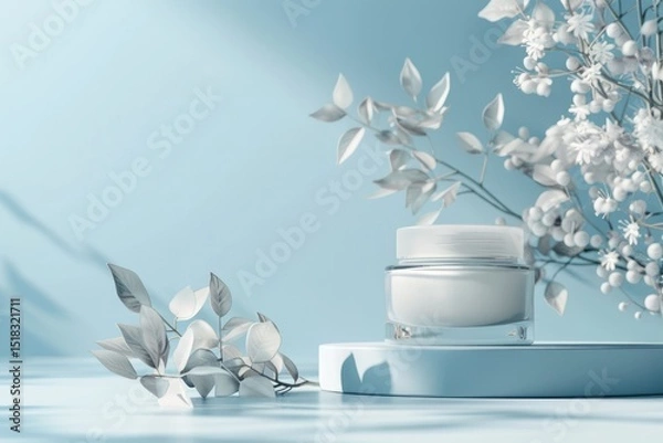 Obraz High Definition View of Skincare Beauty Products Container Against Pink Background
