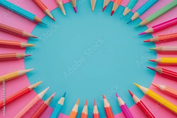 Obraz Sharp Picture of a Circle of Colored Pencils with a Blue Background