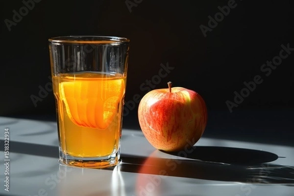 Obraz Clear Pixel Visual of White Background Whitea Glass of Apple Juice on a Black Background