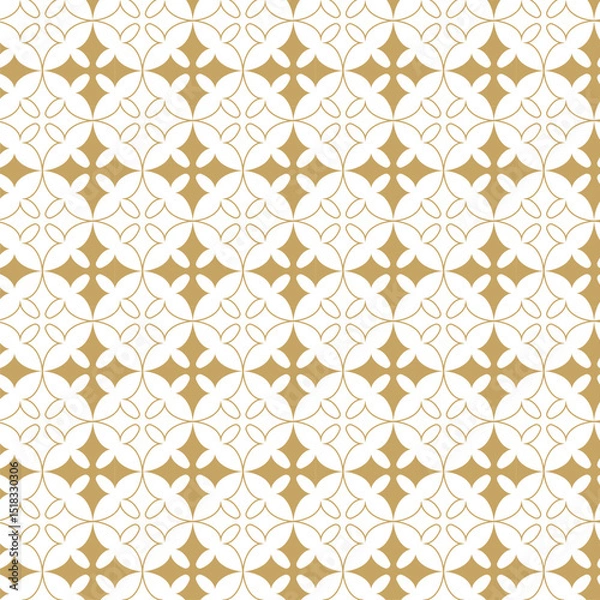 Obraz Seamless abstract geometric pattern with gold lines, squares, and shapes on white background. Ideal for fabric, wallpapers, notebooks, gift wrap, packaging, rugs, and branding.