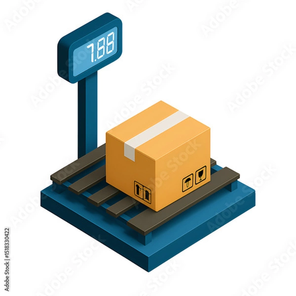 Fototapeta isometric Weighing Scale with Cardboard Package, Logistics and Shipping Concept Illustration ,Warehouse machine, weight scale icon in isometric icon

