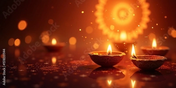 Fototapeta An abstract background of Diwali Lights, bokeh lights, and subtle mandala patterns
