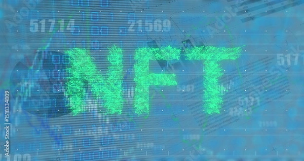 Fototapeta Image of nft text and binary coding over statistics