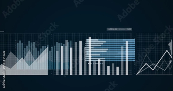 Fototapeta Image of diverse graphs on black background