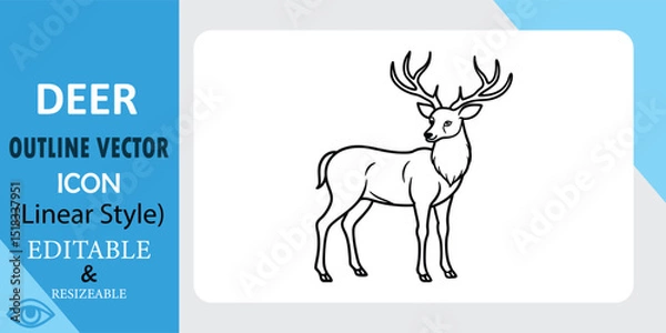 Fototapeta A simple line art illustration of a deer, standing profile, large antlers, suitable for various design applications.