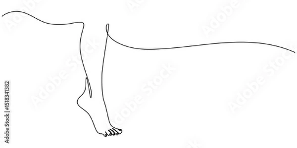 Obraz Continuous one line art drawing of bare foot in simple style and outline vector art illustration, Barefoot human footprint drawn in one continuous editable line. Diagonal track of barefoot footprint.