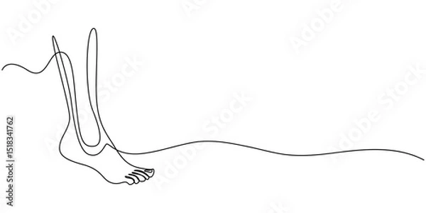 Obraz Continuous one line art drawing of bare foot in simple style and outline vector art illustration, Barefoot human footprint drawn in one continuous editable line. Diagonal track of barefoot footprint.