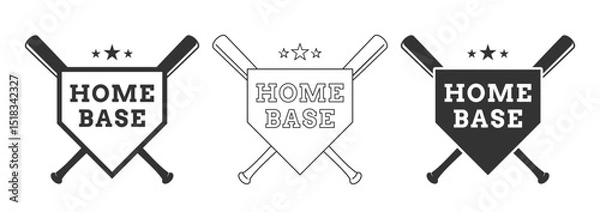 Fototapeta Baseball or Softball Home Plate Logo With Crossed Bats and Stars
