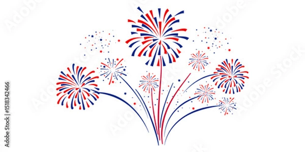 Obraz 4th july Independence Day fireworks collection .Red, blue fireworks for 4th of July . Fourth of July elements . United States of America celebration firecrackers set. USA exploding fireworks . 