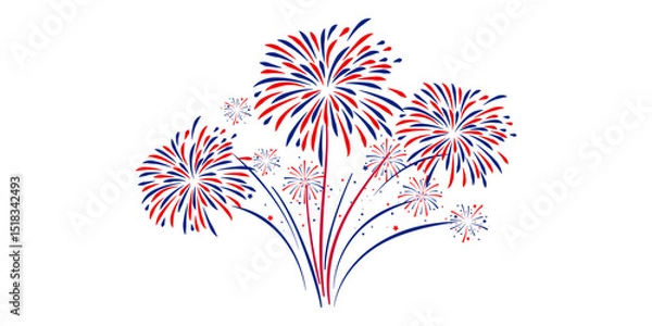 Obraz 4th july Independence Day fireworks collection .Red, blue fireworks for 4th of July . Fourth of July elements . United States of America celebration firecrackers set. USA exploding fireworks . 