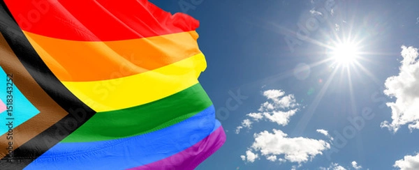 Obraz rainbow flags in the sky Pride Celebration Background for Pride The power. Pride. Goal.LGBTQ communities.	
