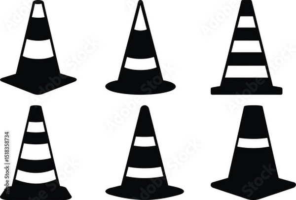 Obraz Variety of Black and White Traffic Cones for Safety and Road Construction