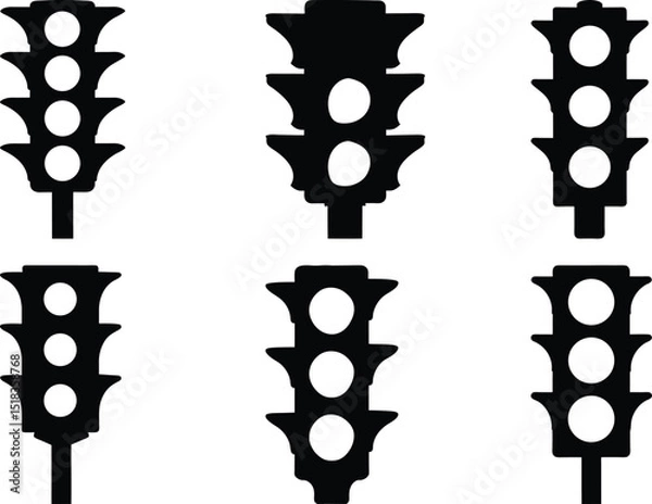 Fototapeta Six black and white traffic light cliparts in a grid design