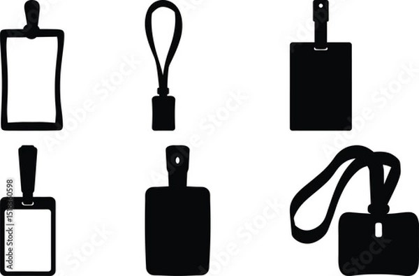 Fototapeta Collection of Black and White Badges and Lanyards Identification Set