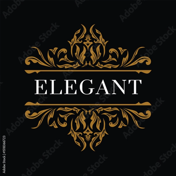 Obraz Golden Vintage Vector Frame with Ornamental Label and Crown Design