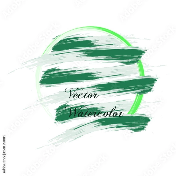 Fototapeta Vector abstract background with green brush strokes and bright green geometric round frame.