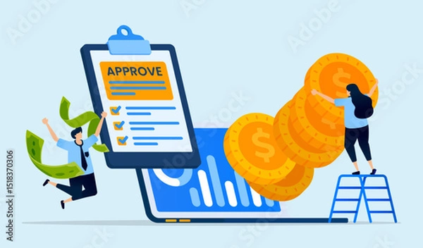 Fototapeta Illustration of approval from digital banks or fintech platforms for applying for low-interest debt or loans, designed for fintech apps, banking services, and loan platforms