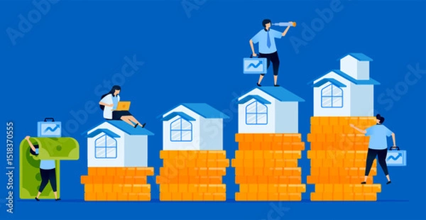 Fototapeta Illustration showing growth of investment and assets in the mortgage market for saving and investment purposes, designed for mortgage platforms, finance blogs, and investment sites