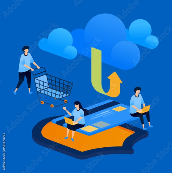 Fototapeta Illustration of a cloud indicating safer purchase and payment transaction flows, suitable for fintech apps, e-commerce websites, digital wallets, and secure payment platforms.