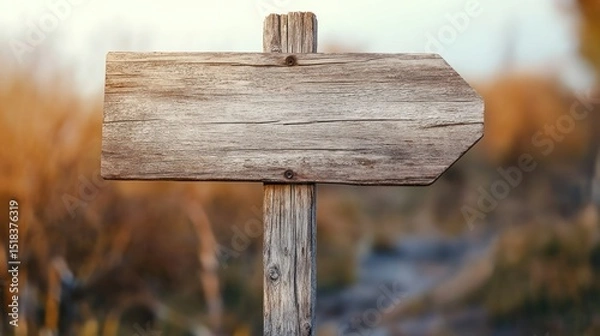 Fototapeta Rustic wooden sign mockup with blank surface, for promotional content or elements, background wallpaper AI generated image