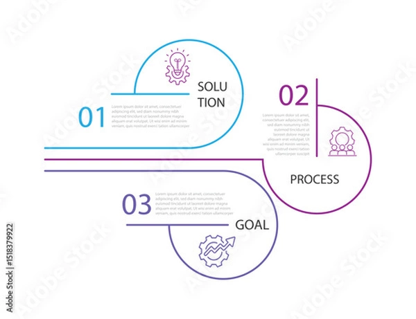 Obraz Design template infographic element. 3 line process with circle style and icons suitable for web graphic design and business information 