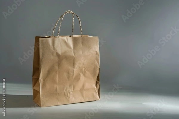 Obraz High Quality Visual of Image of Brown Paper Bag with Handles on Grey Background with Shadows