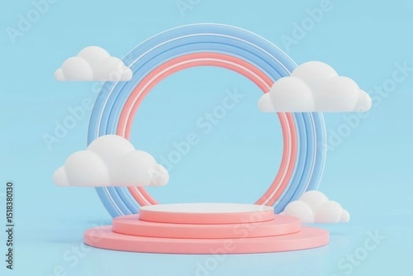 Obraz 3D podium display pastel blue background with cloud