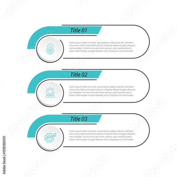 Fototapeta Design template infographic element. 3 step vertical column with icons. Banner presentation, business information graphic