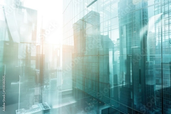 Obraz Clear Pixel Visual of Modern Office Building with Blue Sky and Glass Facades