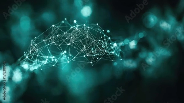 Fototapeta Abstract network connection with glowing teal nodes