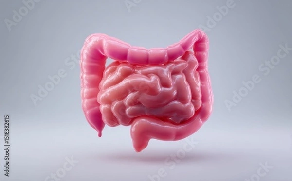Obraz A blank human stomach is shown in 3D isolation on a white background, highlighting digestion anatomy with internal health organs, the body's digestive biology system, and a medical concept of a