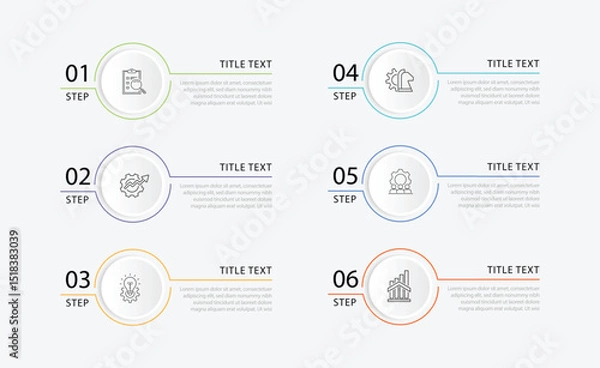 Obraz Business infographic template. 6 step process line with icons. 