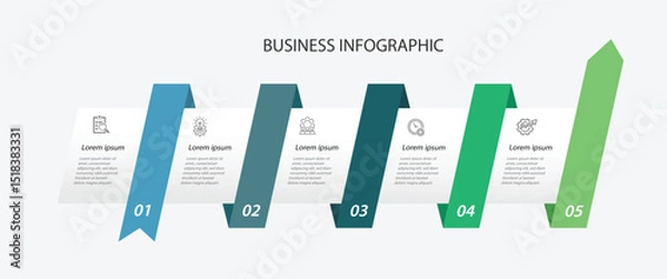 Obraz Business infographic template. 5 step concept banner presentation. Timeline process infograph. 