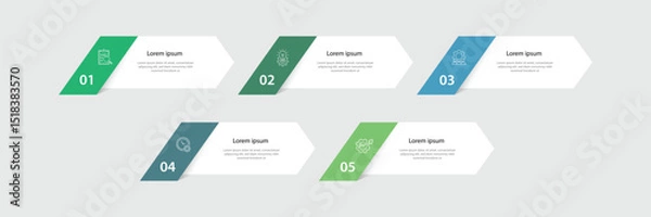 Obraz Design template infographic element. 5 step layout information graphic. Table presentation with icons and paper style 