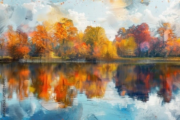 Obraz High Resolution Image of Fall Foliage Landscape with Lake and Trees a Scenic Display