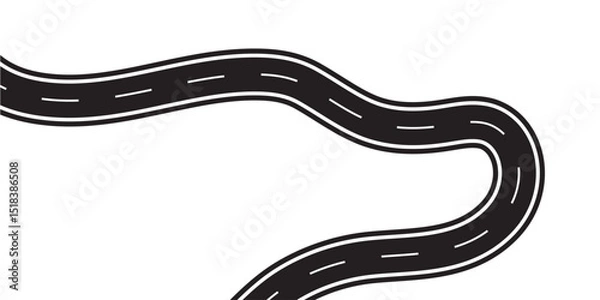 Fototapeta Wavy road with winding curves and horizontal path. Horizontal asphalt road template.  Winding road vector illustration. Winding highway isolated on transparent background.