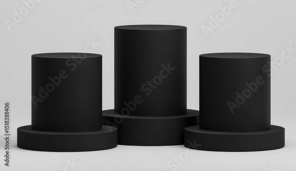 Obraz A black podium isolated on a transparent 3D background is used to display a PNG product with an advertising pedestal
