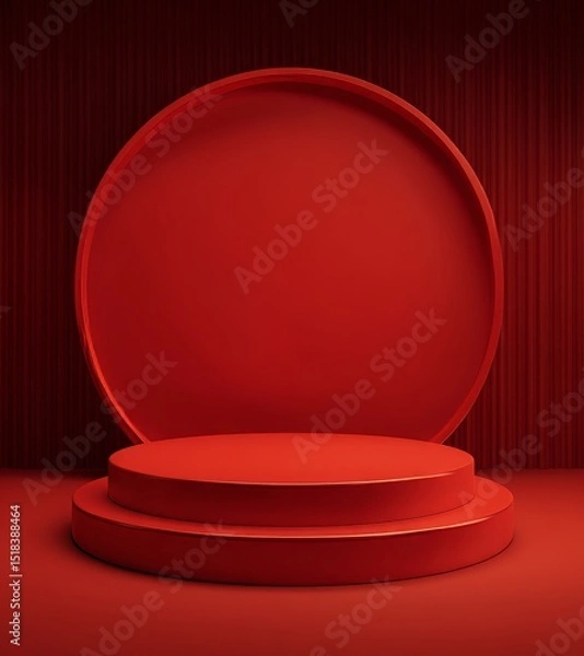 Obraz Minimal show presentation pedestal platform isolated empty studio stand geometric backdrop with luxury red podium product display stage 3d floor background and premium blank banner modern mockup