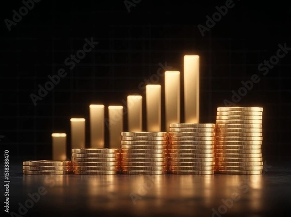 Obraz The concept of a growth economy is represented by an isolated 3d finance graph displaying a rise in market profit and financial business success, set against a background of investment, stock, and