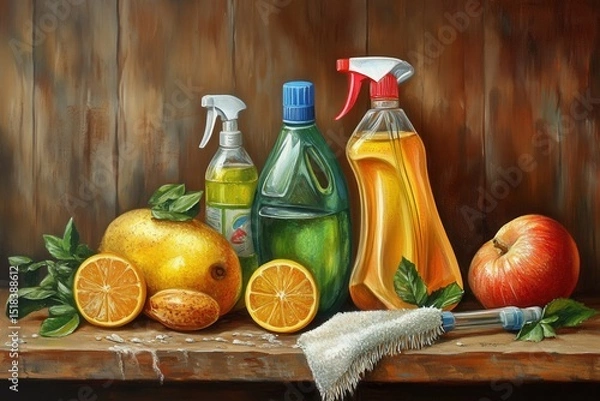 Obraz high definition view of still life of various cleaning products