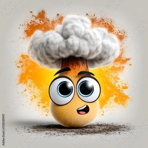 Obraz Cartoon Mushroom with White Cloud on Top