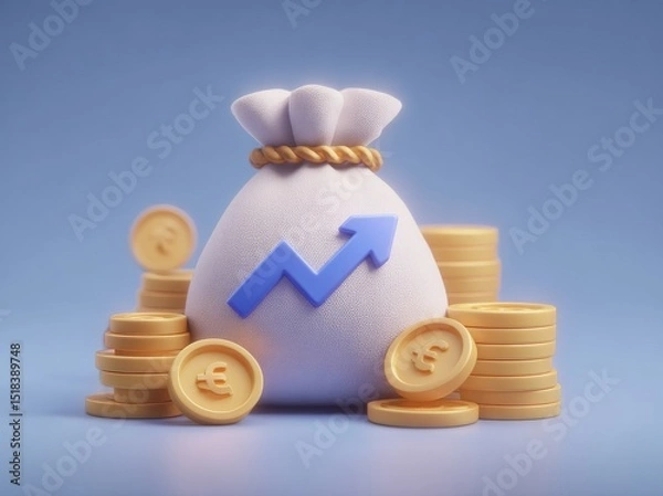 Obraz Conceptual representation of financial growth and investment profit in 3D, including assets, stocks, and revenue
