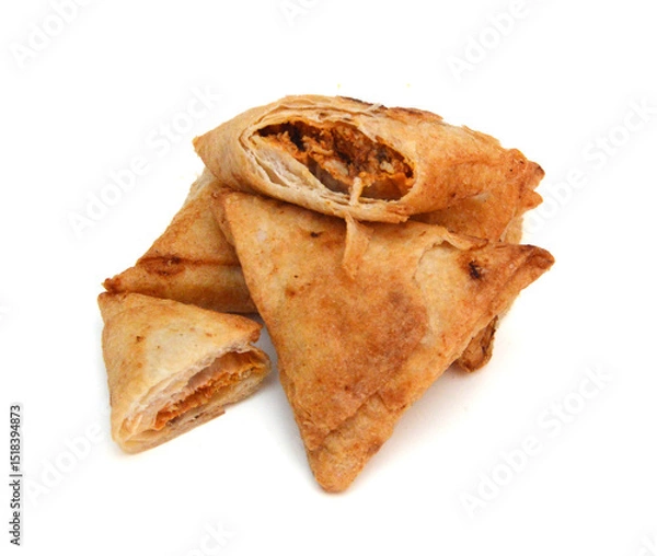 Obraz Mexican tacos with vegetables and meat on white backgrounds.