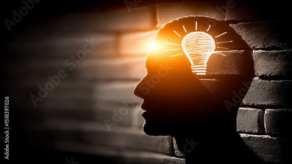 Fototapeta Thoughtful person with lightbulb idea, soft glow, symbolizing creativity and inspiration