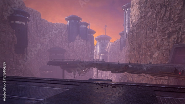 Fototapeta Dark moody futuristic sci-fi environment background. 3D rendered illustration.