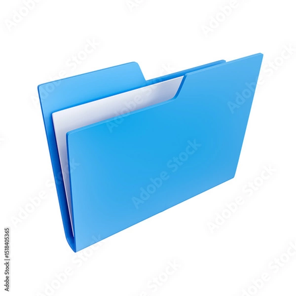 Fototapeta Blue file folder icon with sheet of paper inside isolated on transparent background. 3D render.