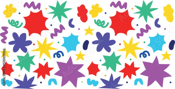 Fototapeta Bright and Playful Seamless Pattern Collection: Fun 90s-Inspired Geometric Backgrounds with Colorful Collage flower, Shapes and Childlike Doodle Elements