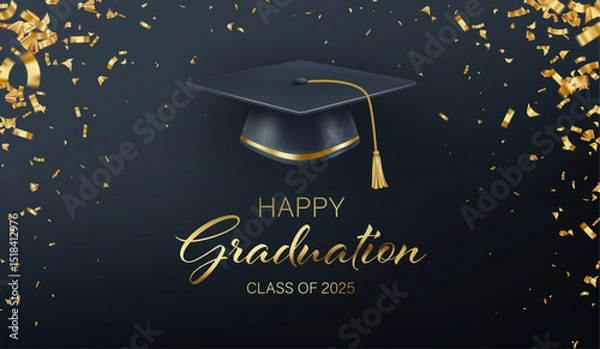Fototapeta Elegant Graphic of Graduation Cap With Golden Decorations and Happy Graduation Class Of 2025 Message