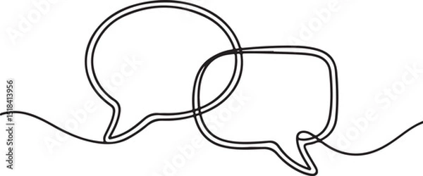 Fototapeta Continuous one line drawing of two speech bubbles with modern minimalist style on white background in black ink

